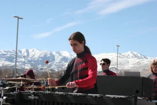 A BGI mallet player warming up in Salt Lake City at the WGI Regional.